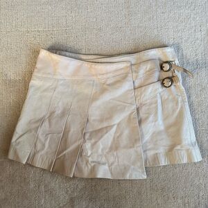 Deep Blue Pleated Leather Mini Skirt / Blush Pink / 6